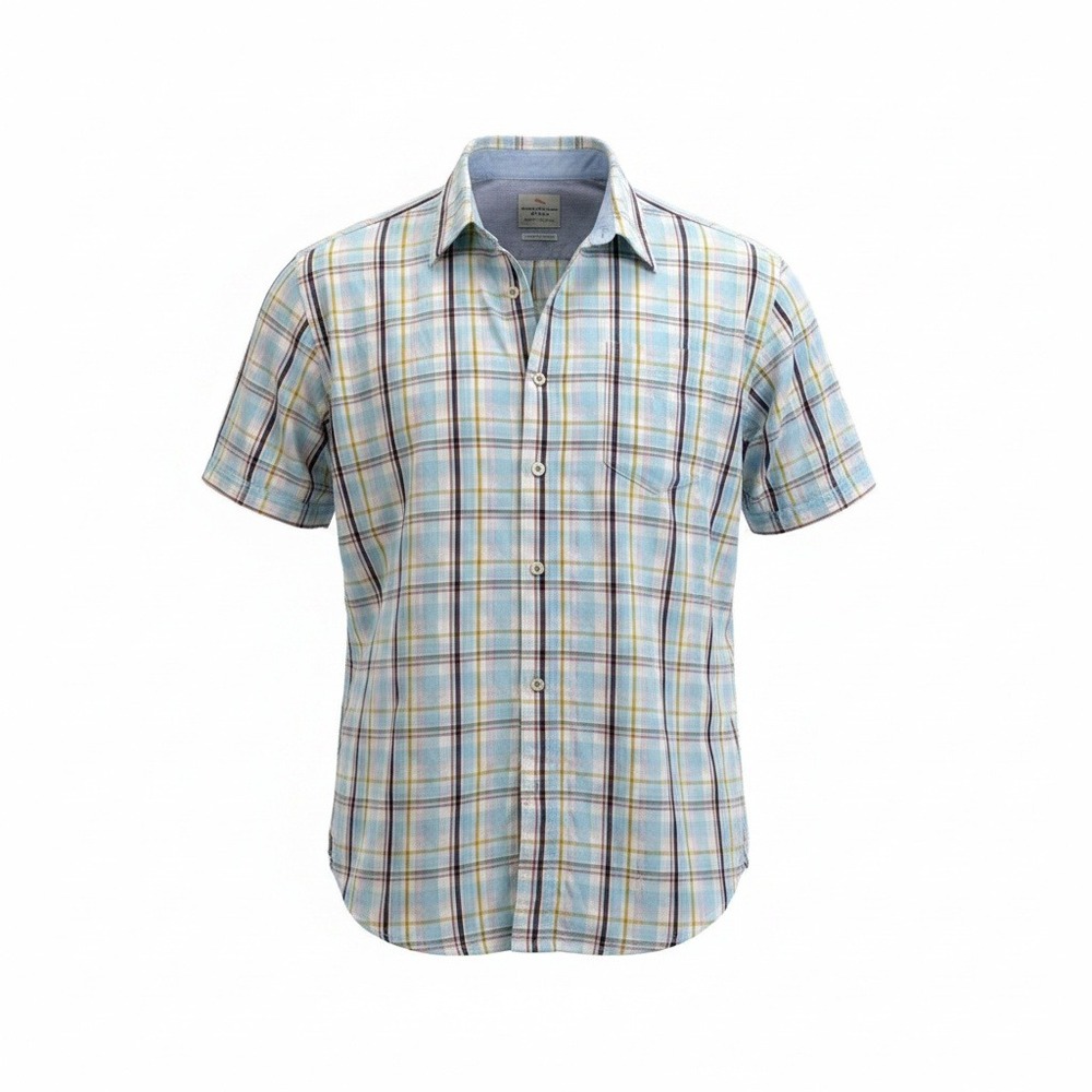 Tommy Bahama Mens XXL Blue Plaid Island Modern Fit Short Sleeve Shirt